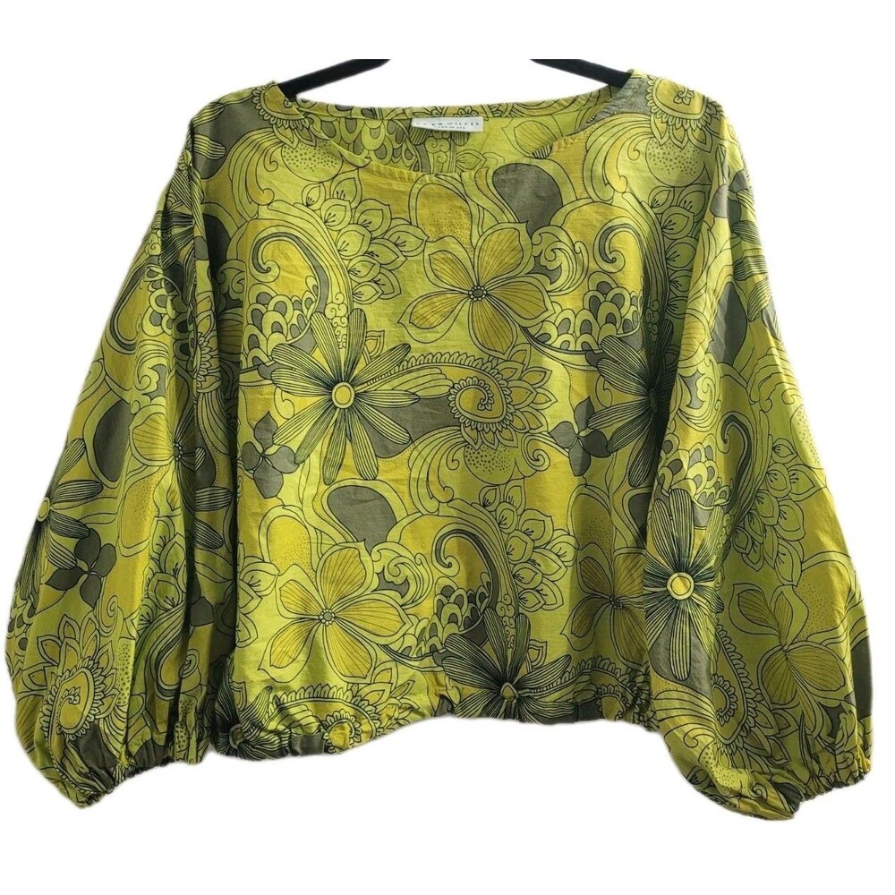 Bryn Walker Gianna Blouse S Organic Cotton Floral Balloon Sleeve Crop Top USA